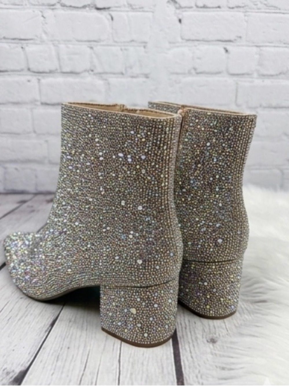Betsey Johnson Silver Crystal Embellished Pointed Ankle Boots ‘Blue’ - Picture 8 of 9